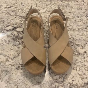 Nude cork wedges